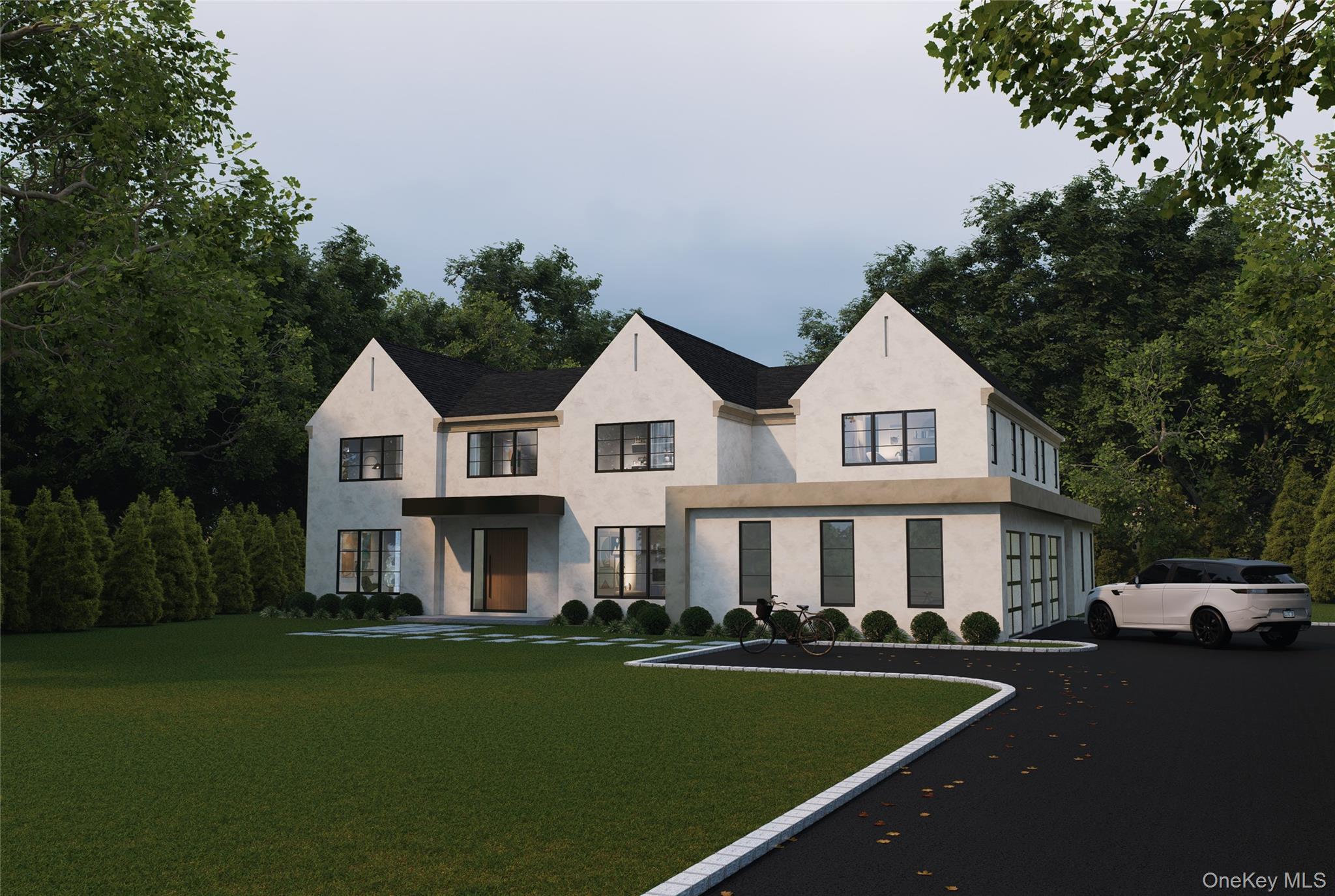 a front view of a house with a yard table and chairs