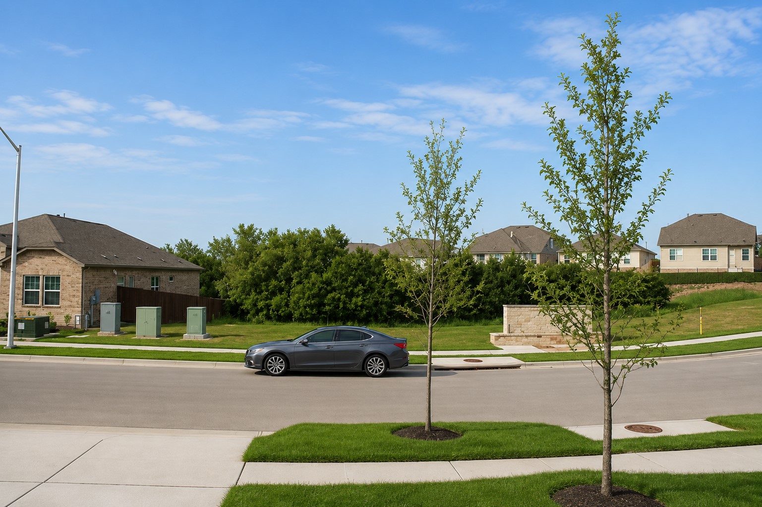 828 Mallow Road Leander, TX 78641 - Photo 14 of 14 An inviting neighborhood street with manicured lawns and modern residences.