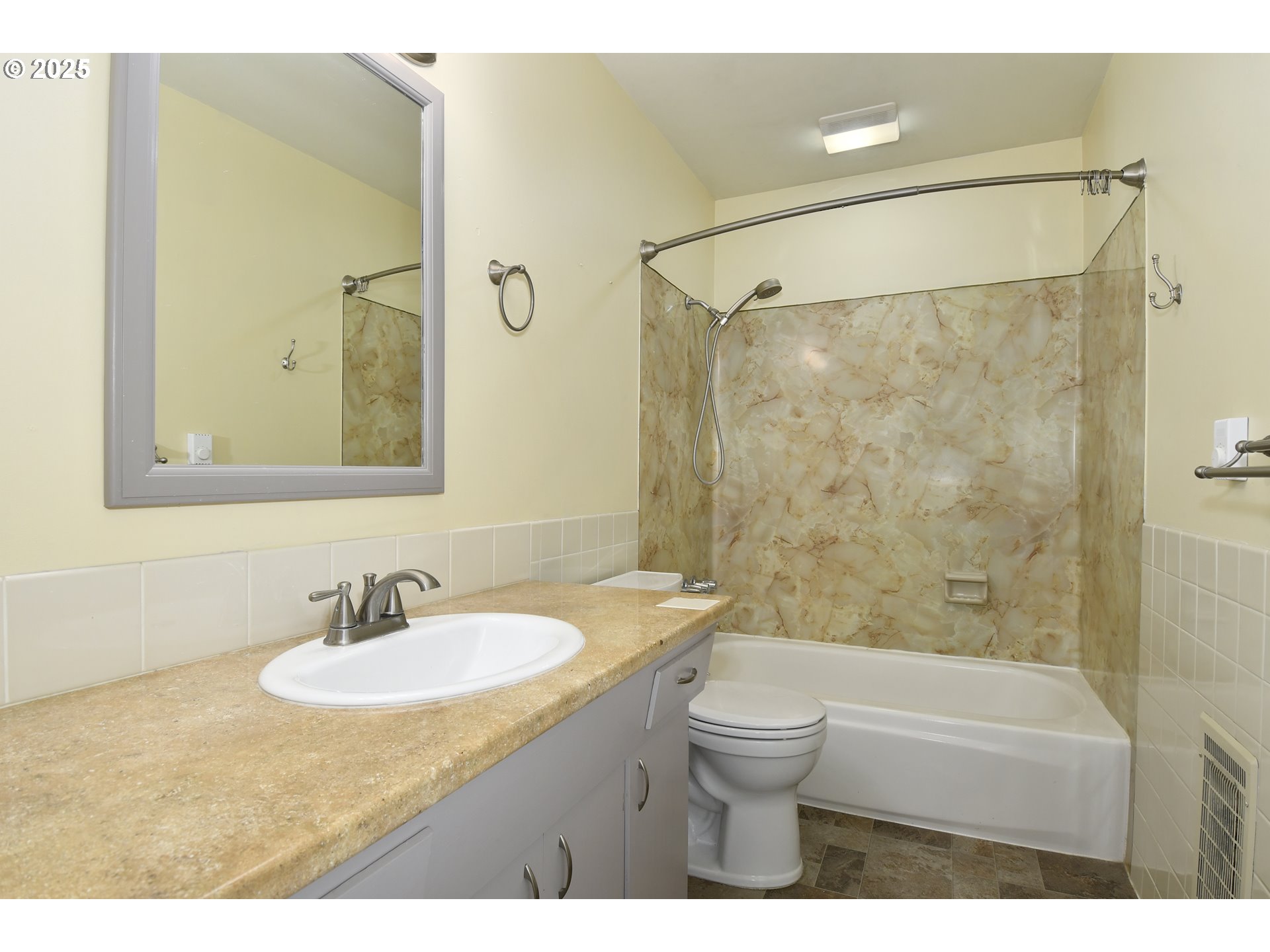 1226 Southwest Hensley Road Troutdale, OR 97060 - Photo 15 of 40 a bathroom with a granite countertop sink toilet and shower