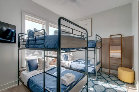 a bedroom with furniture