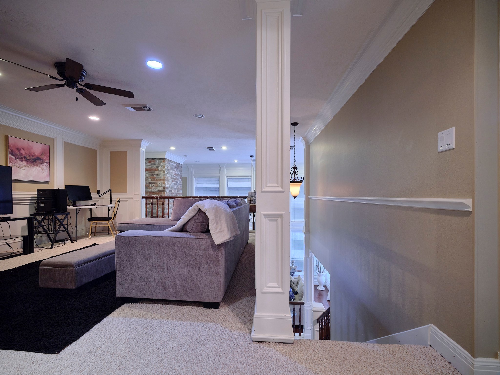 16623 Manningtree Lane Spring, TX 77379 - Photo 28 of 39 a living room with furniture and a ceiling fan