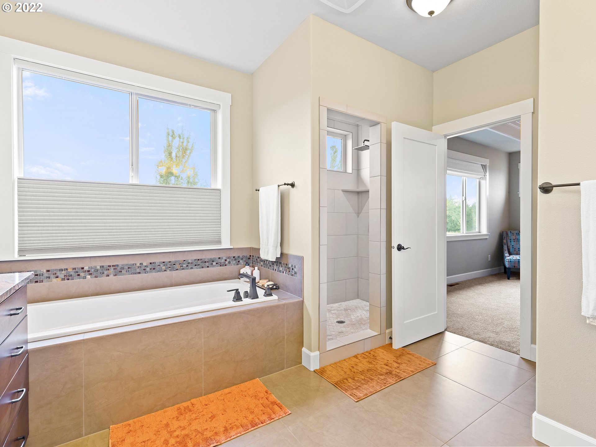 4820 Northwest 209th Street Ridgefield, WA 98642 - Photo 17 of 28 a spacious bathroom with a tub shower and mirror