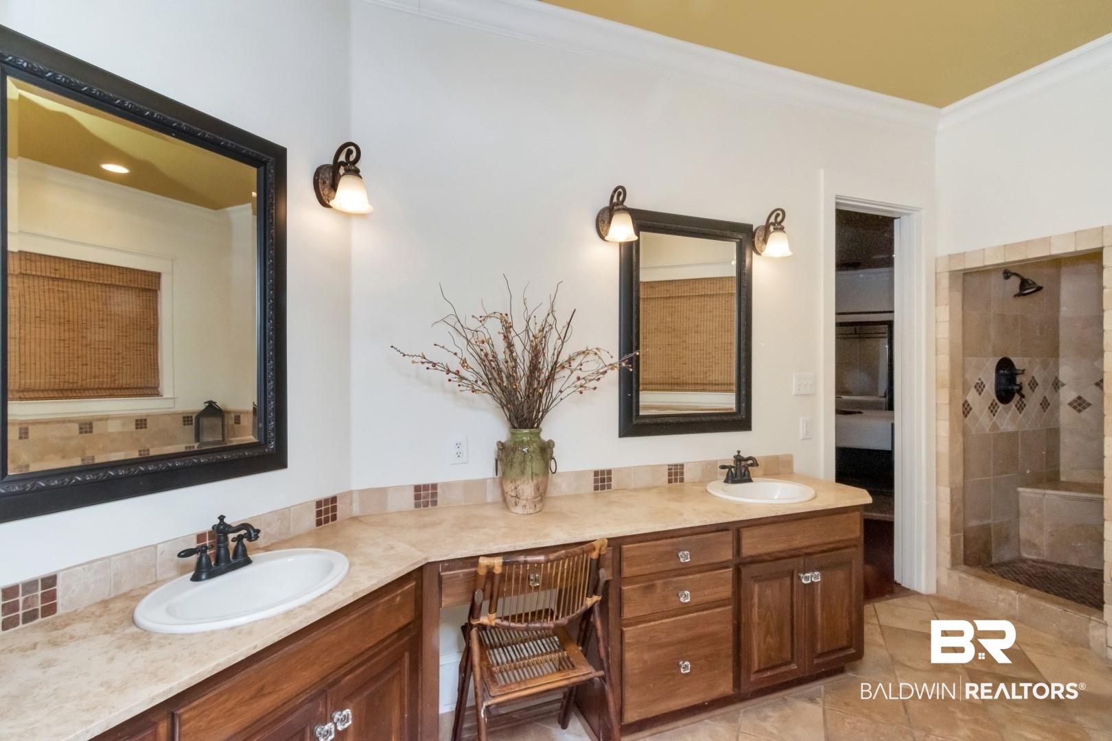 8868 Dawes Lake Road South Mobile, AL 36619 - Photo 18 of 35 Bathroom with vanity, crown molding, and tiled shower