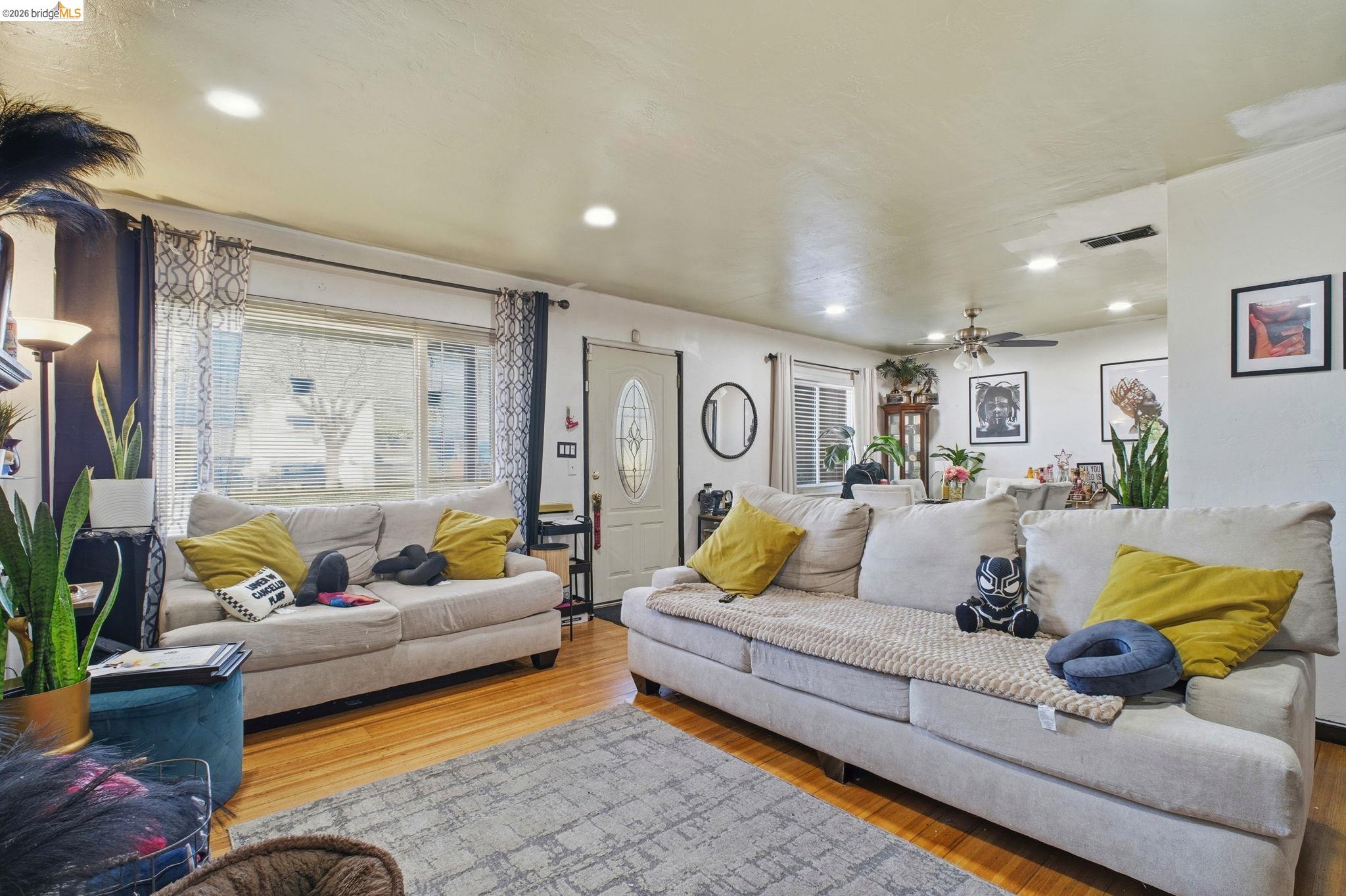 127 Hampton Road Hayward, CA 94541 - Photo 12 of 22 Living room with recessed lighting, wood finished floors, and ceiling fan