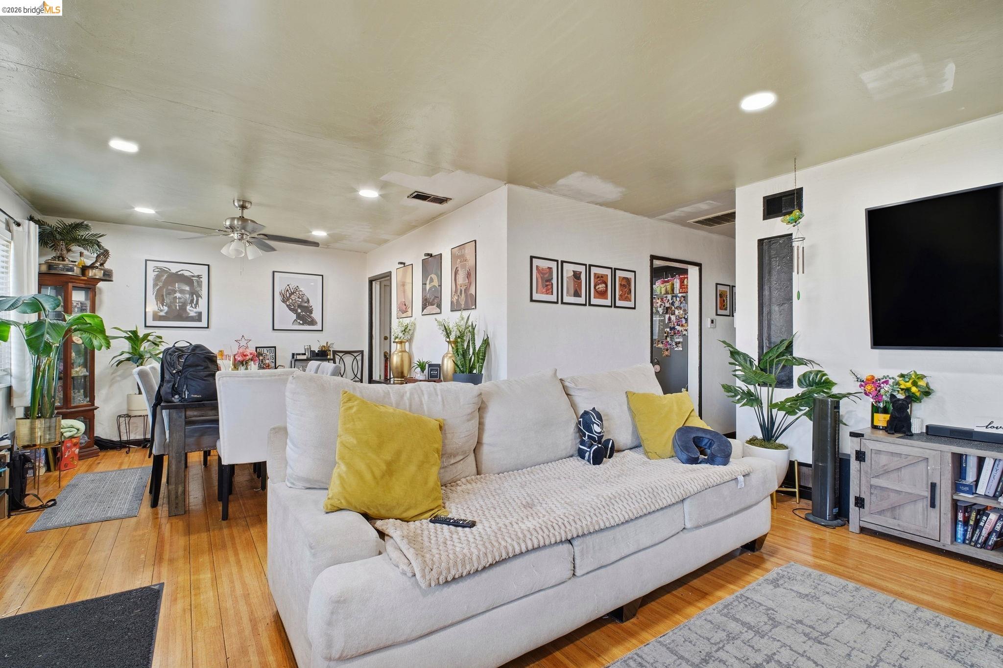 127 Hampton Road Hayward, CA 94541 - Photo 5 of 22 Living area with a ceiling fan, light wood-style flooring, and recessed lighting