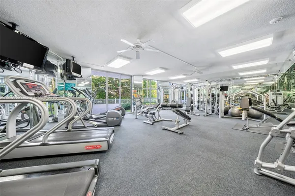 a view of a room with gym equipment