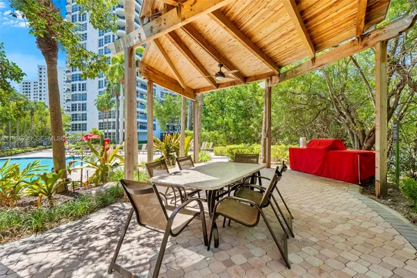 a view of a chairs and table in the patio