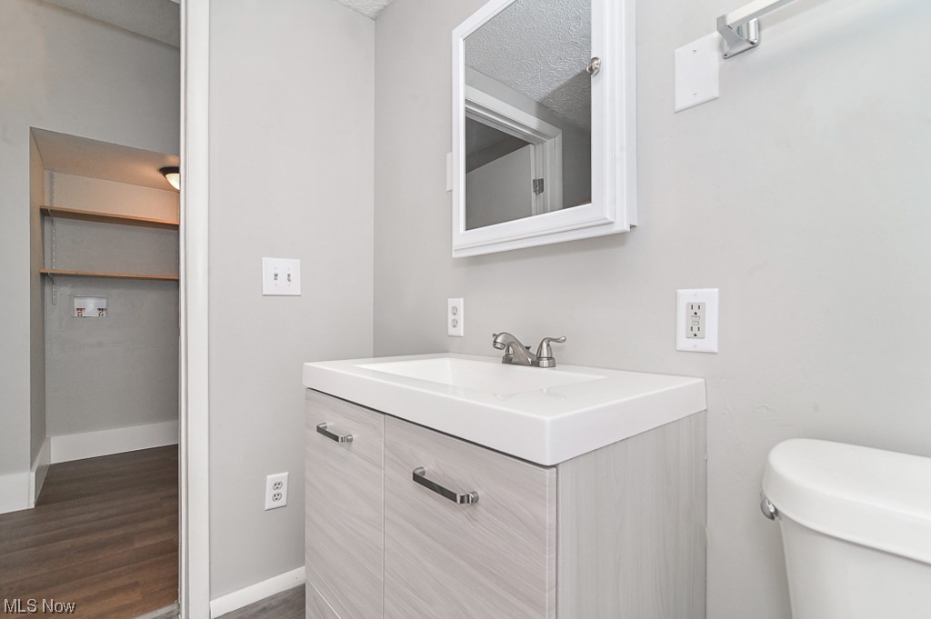 6469 Red Brush Road Ravenna, OH 44266 - Photo 23 of 34 Bathroom with toilet, vanity with extensive cabinet space, and hardwood / wood-style floors