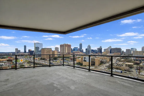 a view of a terrace with city view