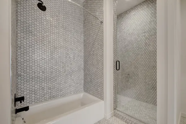 a bathroom with a bathtub