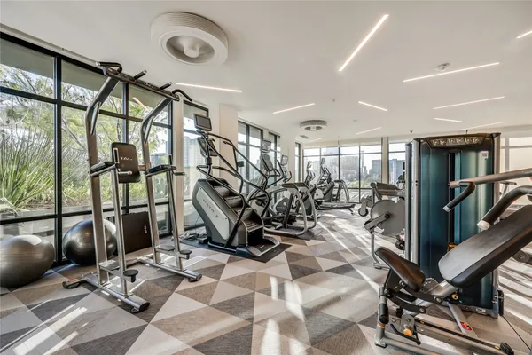 a view of a room with gym equipment