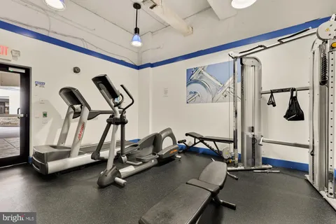 a view of a room with gym equipment