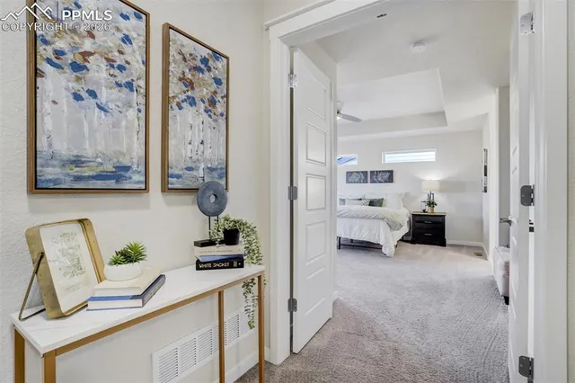 a bedroom with a bed and a couch