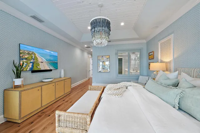 a bedroom with a bed and furniture