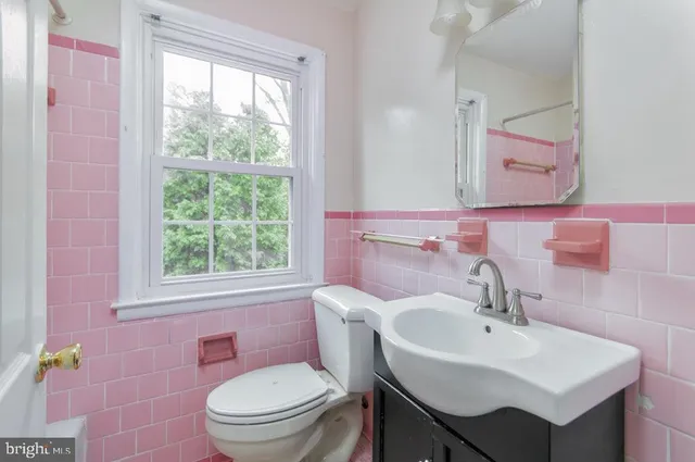 a bathroom with a sink a toilet and a mirror