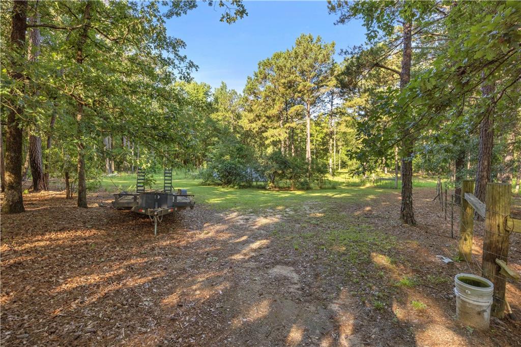 62 McCarthy Road Opelika, AL 36804 - Photo 34 of 74 Expansive wooded property featuring mature trees, a clear grassy area, and a rustic wooden fence line