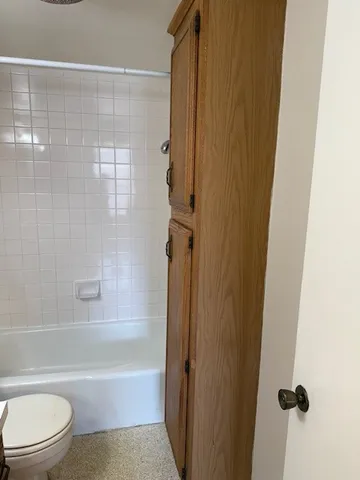 a bathroom with a bathtub and a shower