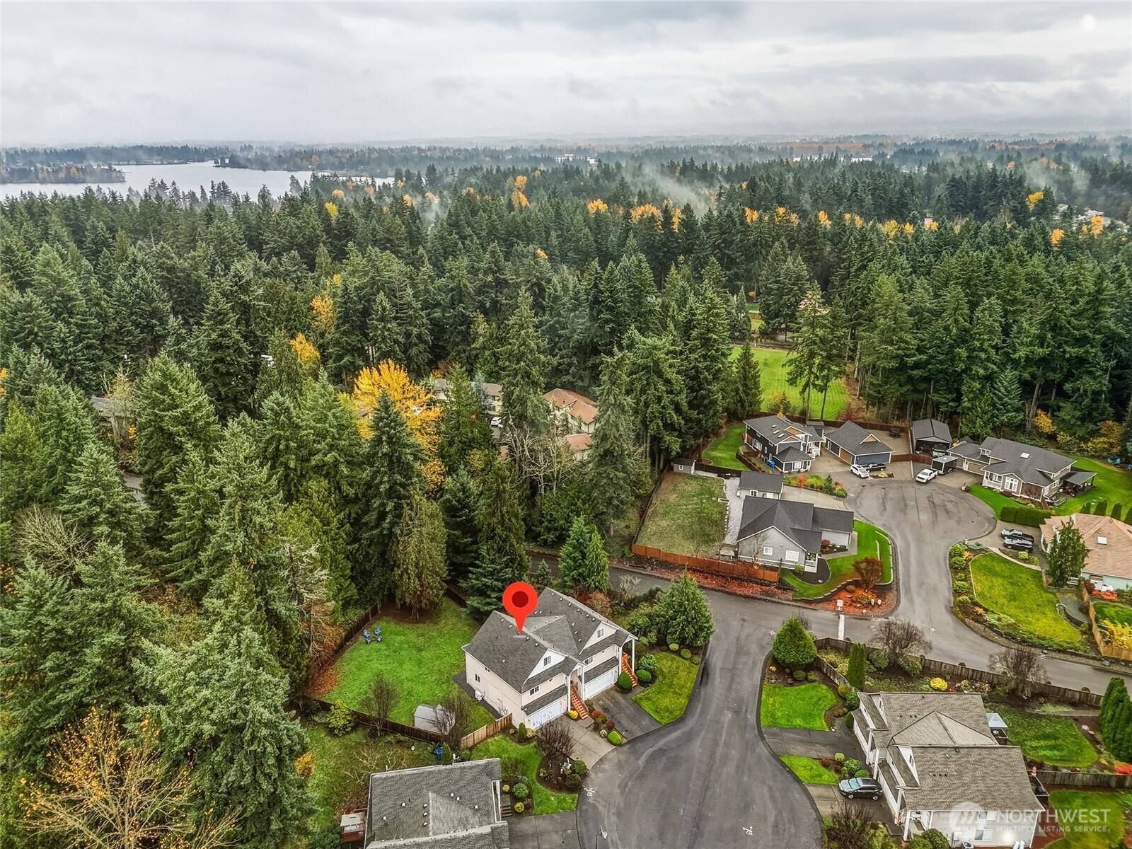 18219 58th St Court East Lake Tapps, WA 98391 - Photo 37 of 40 an aerial view of residential house with outdoor space and trees all around