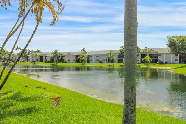 a view of a lake with a city view