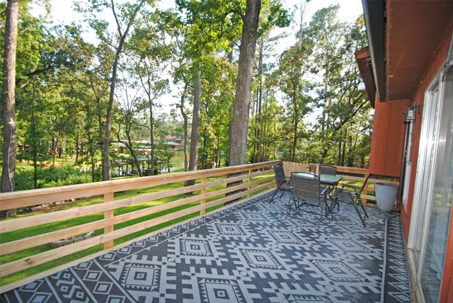 a outdoor dining space with furniture
