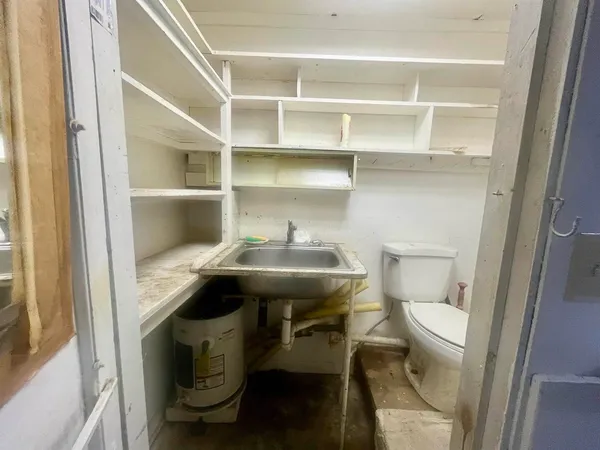 a bathroom with a sink a toilet a rug and a window