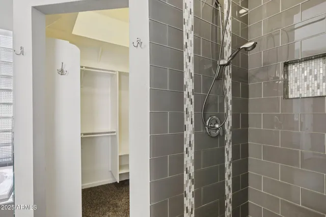 a bathroom with a bathtub