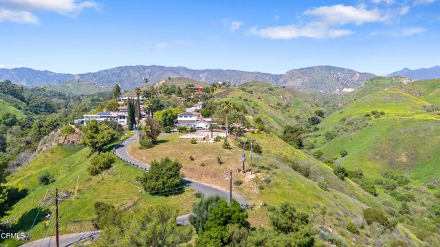 a view of a lush green hillside and houses