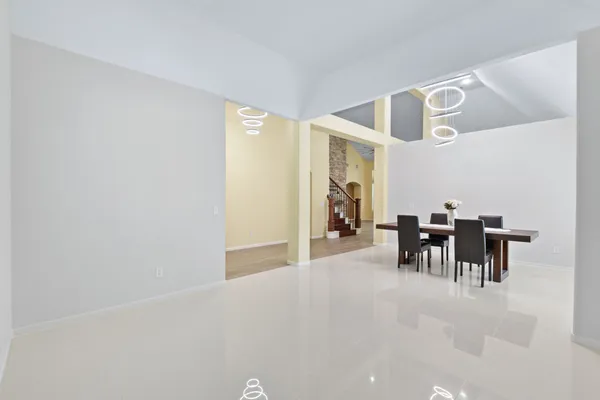 a view of a dining area with furniture