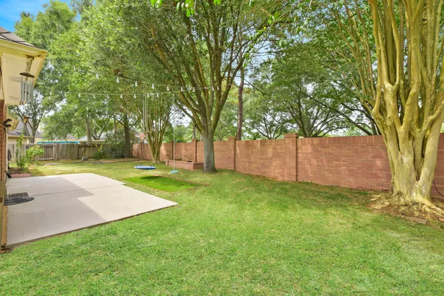 a view of a yard with palm trees
