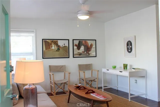 a workspace with furniture and window