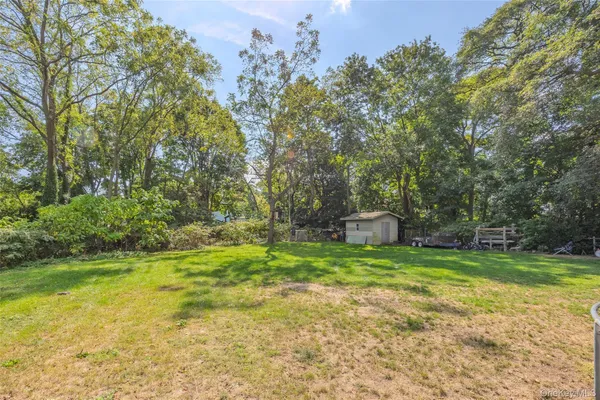 a backyard of a house with trees and plants