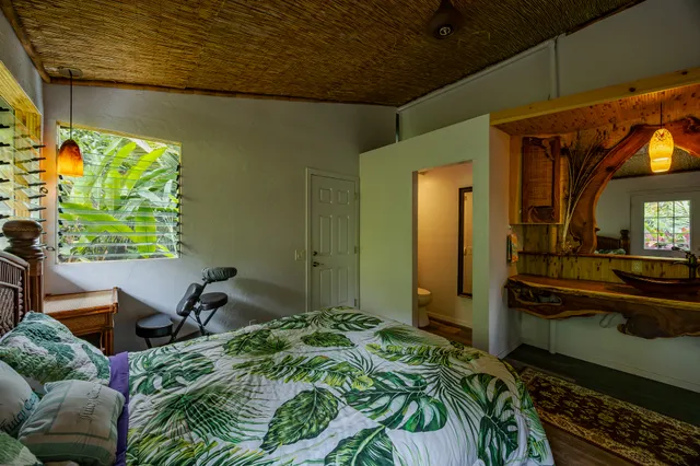 a balcony with furniture and a potted plant