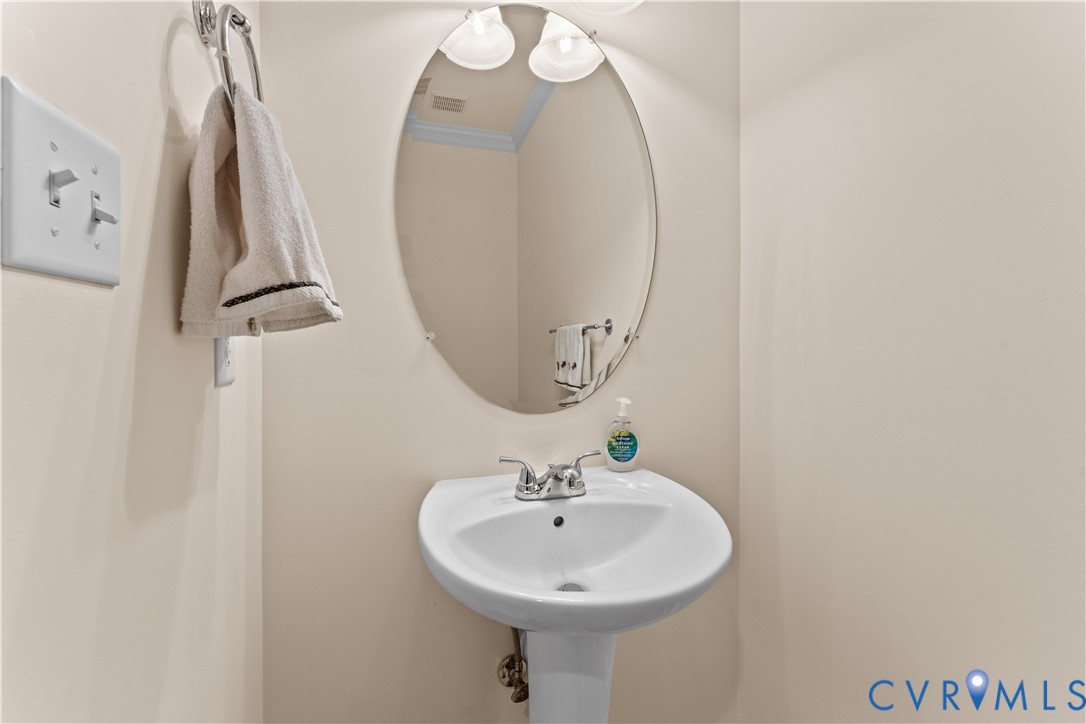 270 Petersburg Road Powhatan, VA 23139 - Photo 27 of 90 a bathroom with a sink a light fixture and a mirror