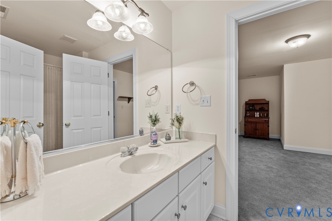 270 Petersburg Road Powhatan, VA 23139 - Photo 52 of 90 a bathroom with a sink a light fixture and a mirror