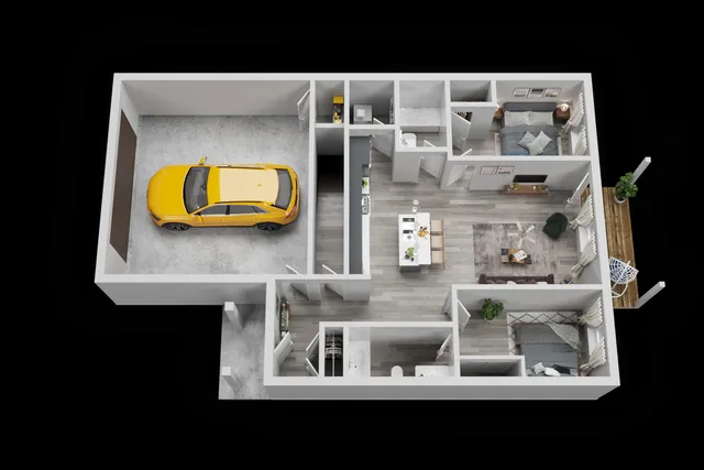 a picture of a living room with furniture and a wall