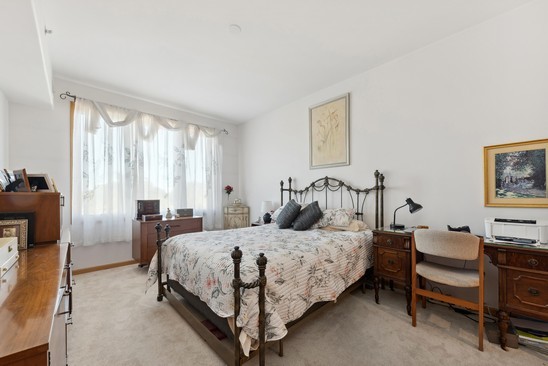 1705 Pavilion Way, Unit 504 Park Ridge, IL 60068 - Photo 11 of 15 a bedroom with a bed and a chandelier