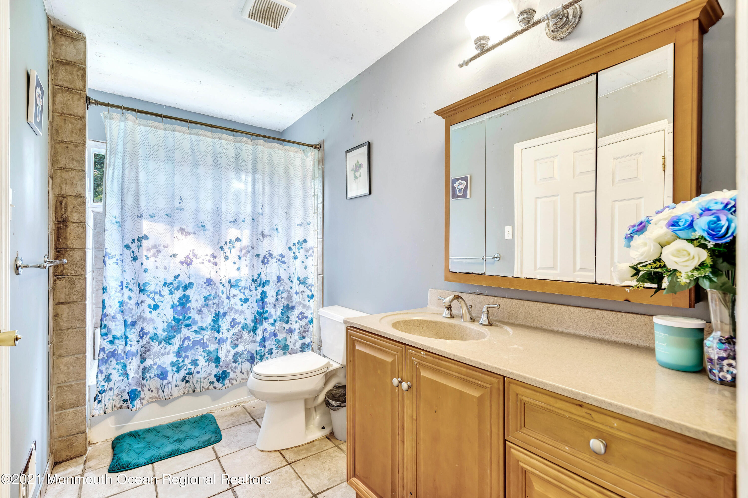 458 Brewers Bridge Road Jackson, NJ 08527 - Photo 18 of 27 a bathroom with a sink a toilet and shower curtain