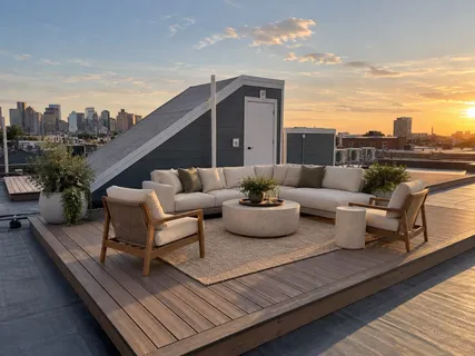 a view of a terrace with furniture