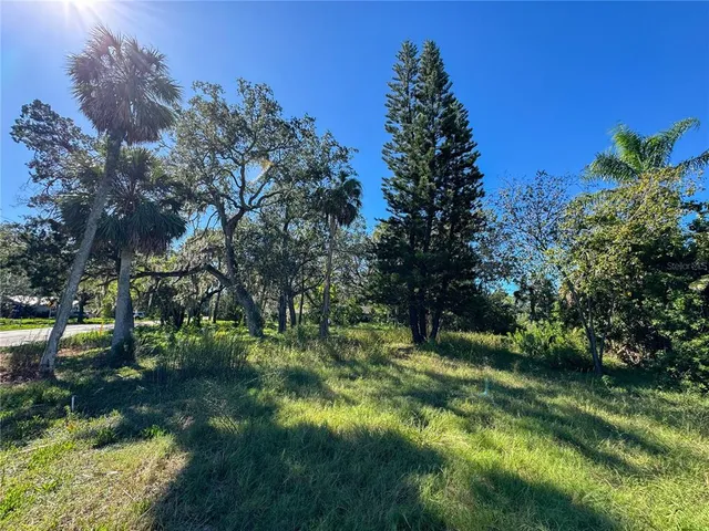 a view of a yard with yellow house