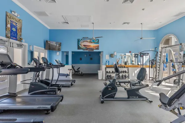 a room with gym equipment