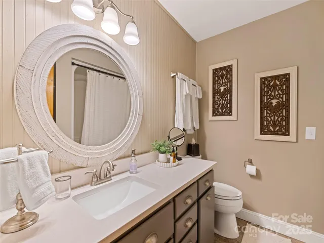 a bathroom with a toilet a sink and mirror