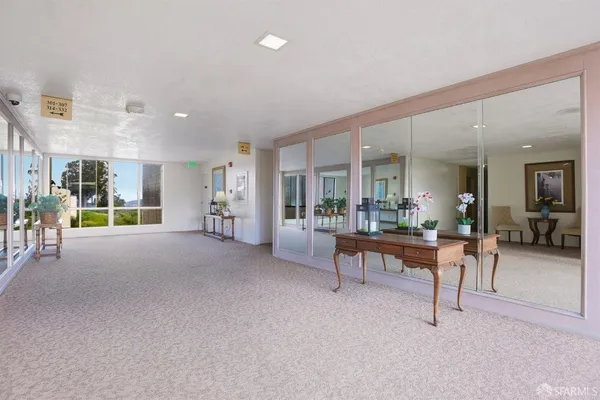 a view of a building with a street