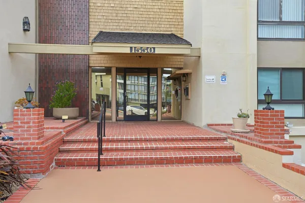 a front view of a building with street