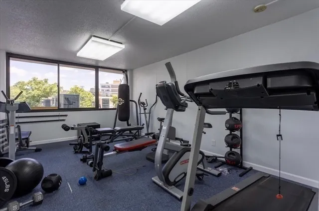 a view of a room with gym equipment