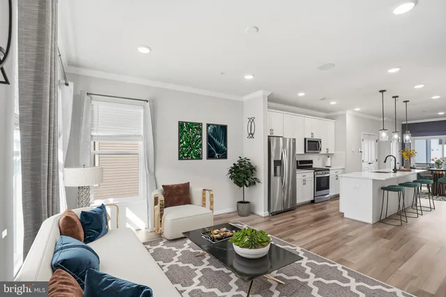 a living room with lots of furniture and a rug