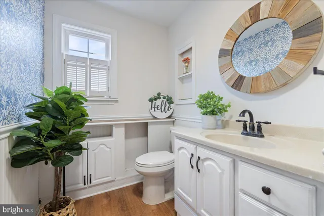 a bathroom with a toilet a sink and a mirror