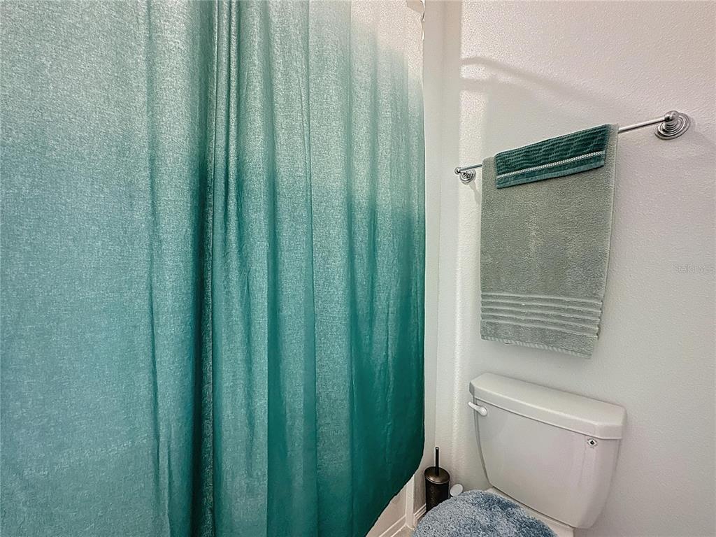 4190 Bull Street St. Cloud, FL 34772 - Photo 65 of 98 a bathroom with a toilet and a shower curtain