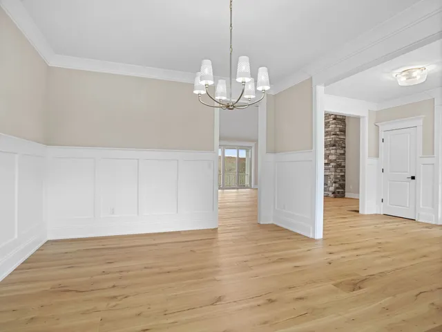 a view of a chandelier in a room