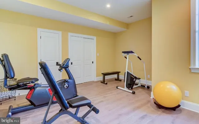 a view of a room with gym equipment