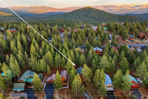 a view of a city with lush green forest